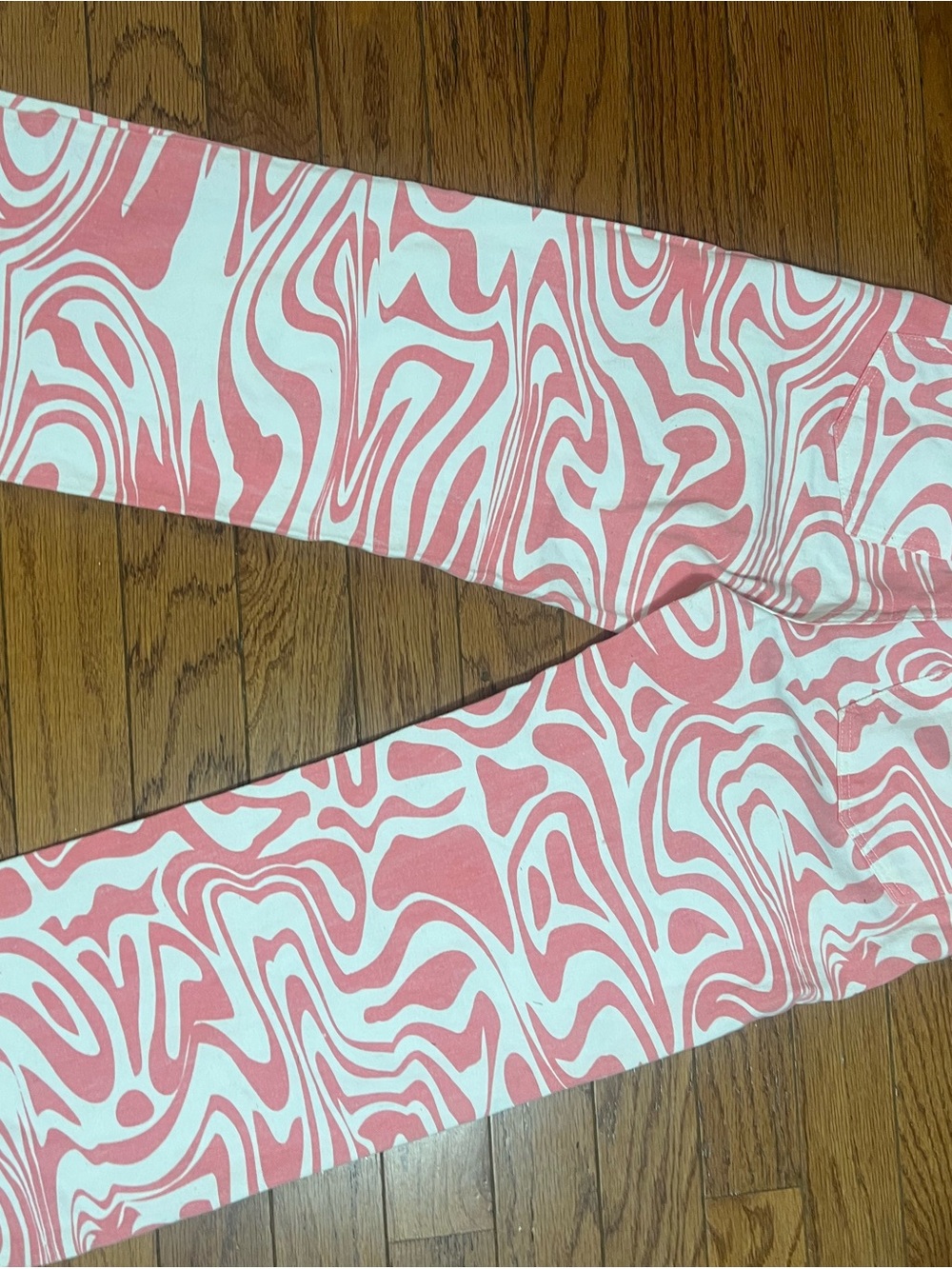SHEIN Pink & White Swirl Wide Leg Jeans